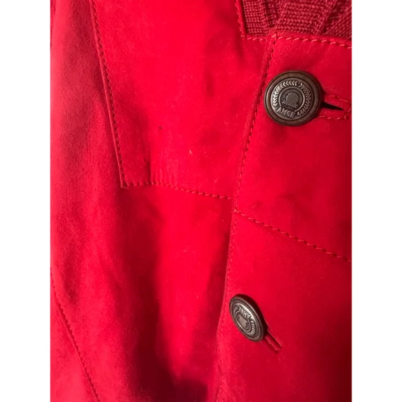 Vintage AMGE Red Leather Knit Bomber Jacket XL Made in Spain